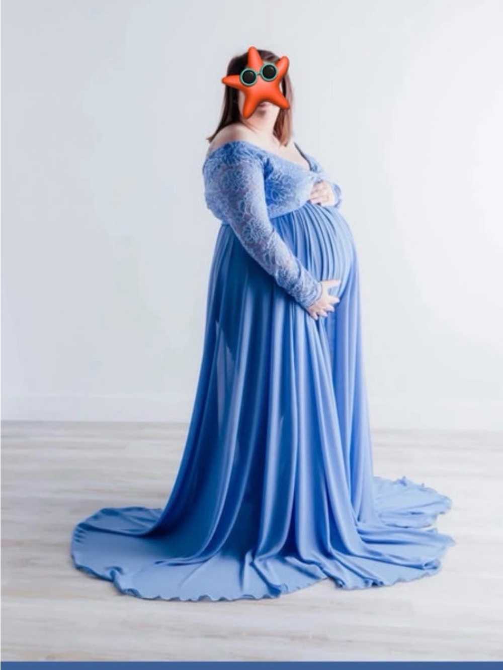 Maternity Lace & Chiffon Off-Shoulder Maxi Dress in Periwinkle Blue